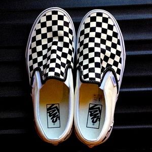 Black and white checkered vans slip on shoes